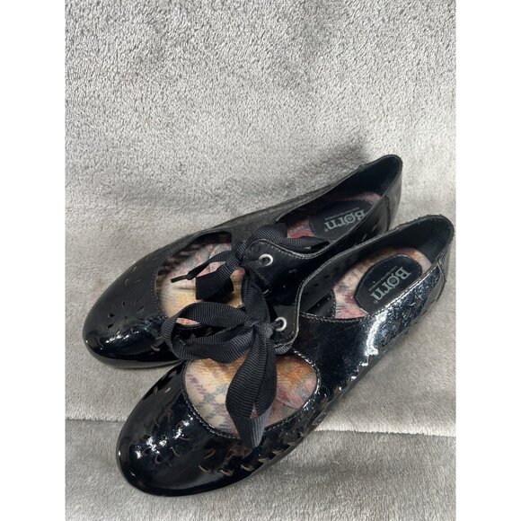 Born Women's 7 Patent Black Ribbon Leather Mary Jane Jerrica Coquette Flats - Picture 1 of 7